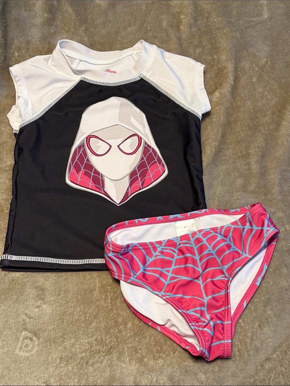 Girls Spider-Verse Rash Guard Swim Set - White & Pink